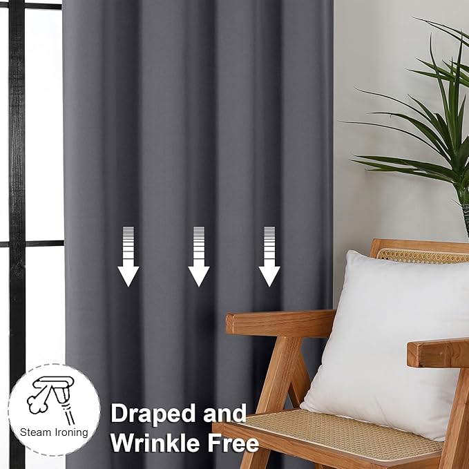 Simplebrand Ava Grey Blackout Curtains for Bedroom 90 Inches Long 2 Panels Set, Solid Privacy Energy Saving Living Room Window Treatment Curtains Blackout Drapes, W50 x L90 Inch, Grey