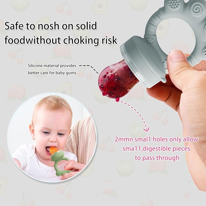 Baby Fruit Food Feeder - Silicone Nibble Tray Combo - Breastmilk Popsicle Mold for Cooling Relief, BPA Free Mesh Feeder for Infant Self Feeding (Claw Blue + Pineapple)