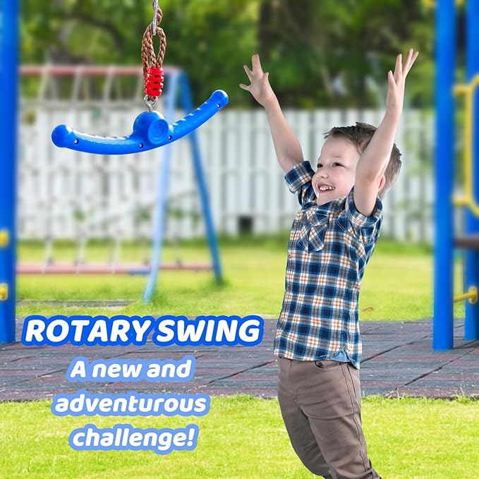 Ninja Swing-Twister 360° Spin Handle: Kids Slackline Accessories & Swing Attachment - Activate Ninja Powers with Epic Twist-Spin Flips! (Blue - Backyard/Playground Hang Toy)