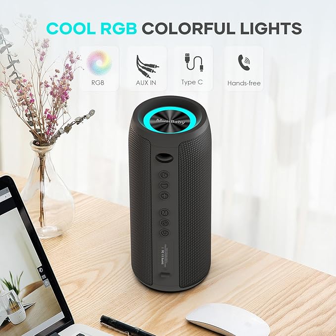 Bluetooth Speaker IPX6 Waterproof.Musibaby M88pro with Loud Stereo Sound,Portable Wireless Speaker,40H Battery,Bluetooth 5.3,Dual Pairing, Shower Outdoor Speaker for Party, Beach, Gifts Ideal.