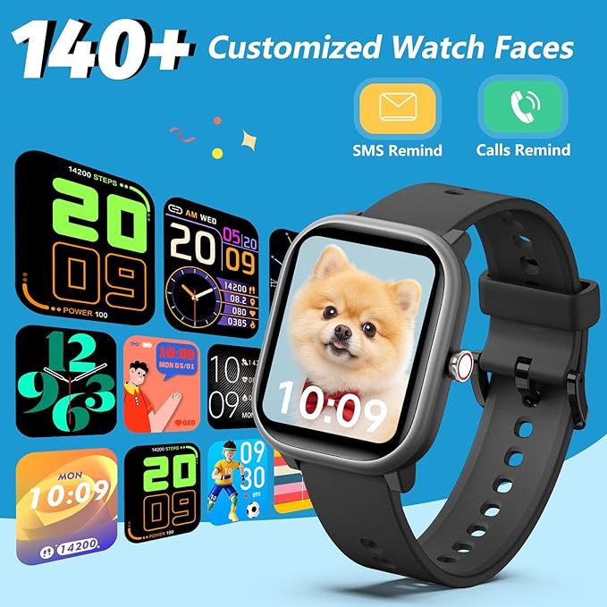 Kids Wach for Girls Boys 6-15 Year Old - Smart Watch for Kids 1.8" Fitness Tracker,No Phone Needed,Pedometer Sleep Monitor Heart Rate Waterproof,Puzzle Game for Girls Boys Teens Birthday Gift (Black)