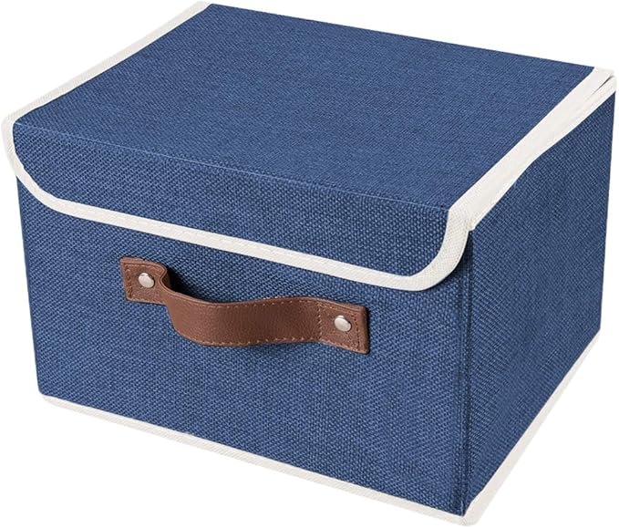 Lucky Monet Storage Bins Boxes with Lids 2 Pack Decorative Storage Boxes Collapsible Fabric Storage Basket Containers Lidded Storage Cube for Organizing Closet Home Office, 15"x 10"x 10" (Blue)