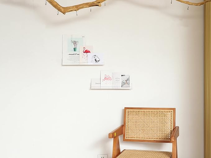 IEEK 4 PCS Floating Invisible Kids Bookshelf Wall Mounted Nail Polish Rack,Clear Acrylic Picture Ledge Vinyl Record Display Shelf Nail Polish Holder with Removable Anti-Slip End Inserts,15 inch