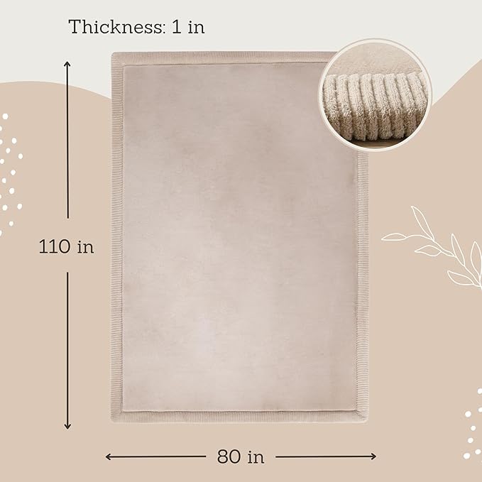Premium Baby Playmat for Floor 80" x 110" Beige – Cloudsoft Coral Velvet Memory Foam Rug for Crawling – Non-Slip, Water-Resistant, Non-Toxic, Easy-Care Muscle Mat – Thick Play Mat for Baby