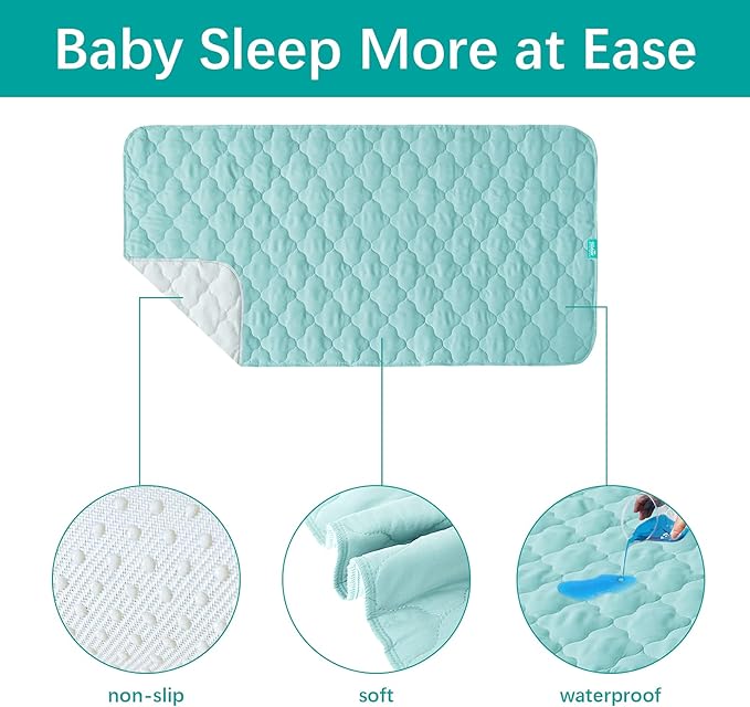 Waterproof Crib Mattress Protector Pad Cover 28" x 52", Anti Slip & Absorbent Waterproof Bed Pads for Standard Crib/Toddler Bed Quilted Machine Washable (Quilted Improved Thickness) Aqua