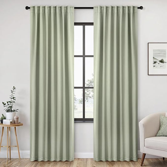 ANRODUO Sage Green Thermal Insulated Light Blocking Curtains 90 Inch Long Room Darkening Blackout Drapes for Living Room Bedroom 2 Panels Set 52" W x 90" L