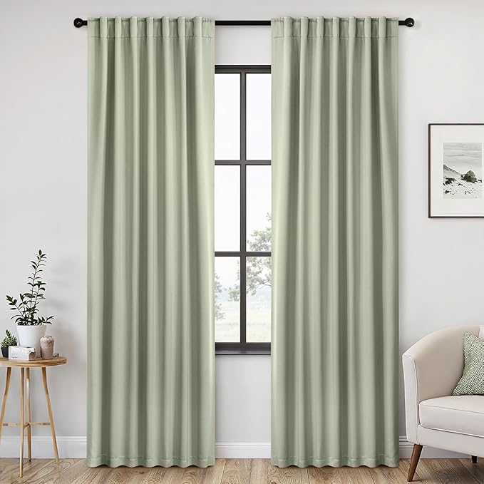 ANRODUO Sage Green Blackout Curtains 84 Inches Long Thermal Insulated Window Treatment Panels Back Tab Rod Pocket Room Darkening Green Drapes for Bedroom Living Room