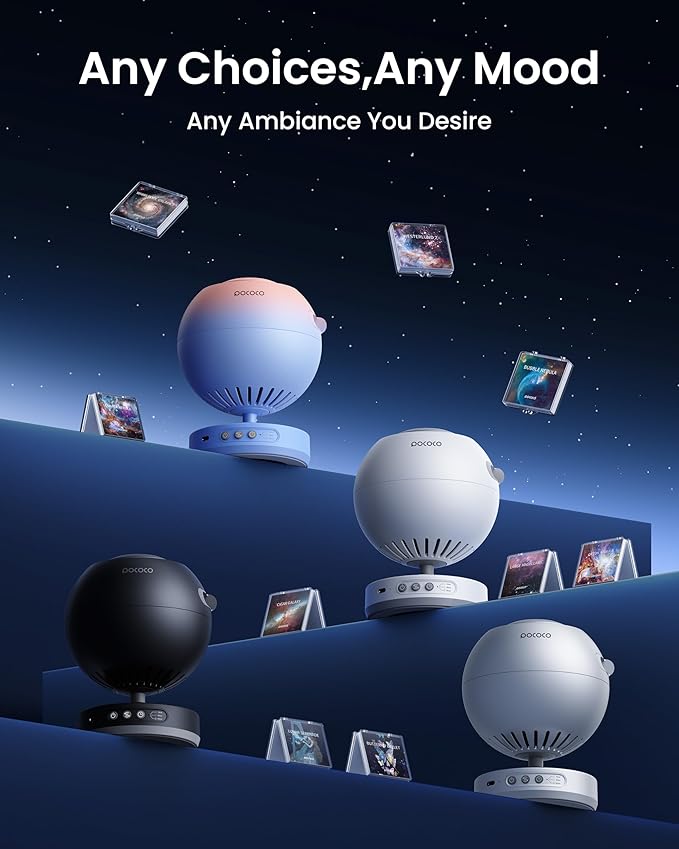 POCOCO Galaxy Star Projector for Bedroom with Replaceable Optical Film Discs, Home Planetarium Night Light Projector with High-Definition Soft Light for Relax, Study, and Meditate, Stress Relief Gifts