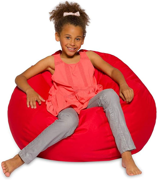 Posh Creations Bean Bag Chair Round EPS Filled Seat for Toddlers and Kids, Comfy Chair for Children, Large 38 Inch, Nylon - Solid Red