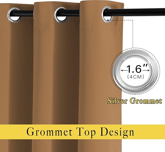 NICETOWN Gold Brown Curtains for Living Room, Grommet 50% Blackout Thermal Insulated Window Treatment Solid Sound Reducing Drapes for Bedroom/Nursery, Set of 2, W46 x L63, 2 Panels