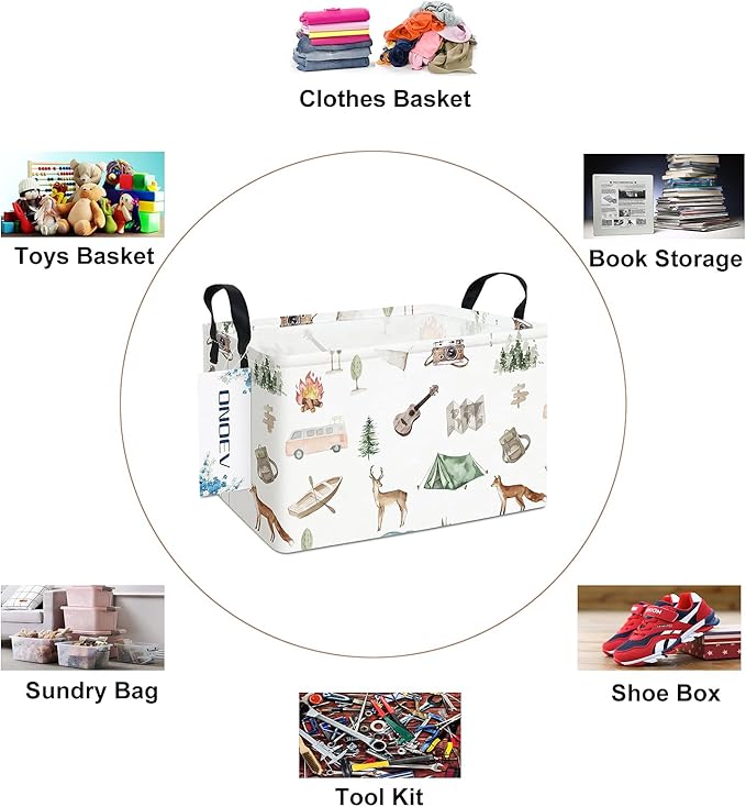 Rectangular Folding Laundry Basket,waterproof Canvas Basket,gift basket,Suitable for children's room,Office,Clothes,Toys Storage(Outdoor adventure)