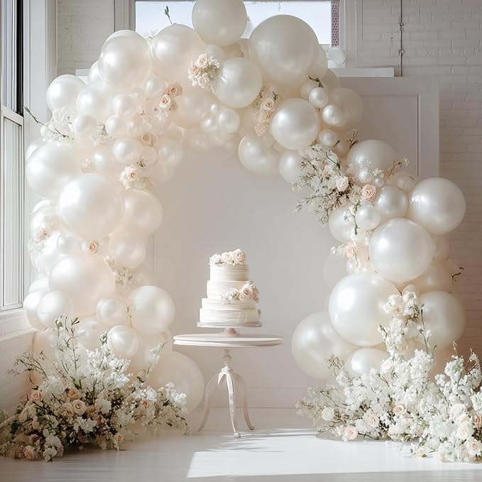 RUBFAC 129pcs Pearl White Balloons Different Sizes 18 12 10 5 Inch for Garland Arch Kit, Latex Balloon for Wedding Engagement Anniversary Bridal Baby Shower Birthday Party Decoration