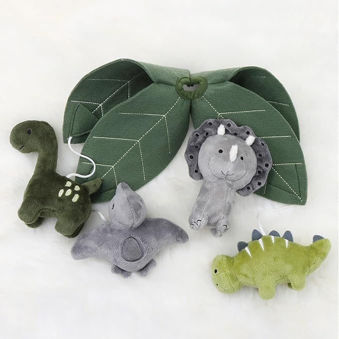 The Peanutshell Crib Mobile for Boys or Girls - Grey and Green Camo Musical Baby Crib Mobile with 12 Lullabies, Dino Baby Dinosaur Nursery Decor