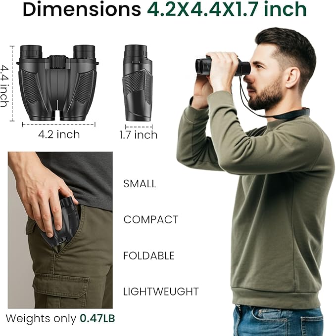 12x30 Compact Binoculars for Adults and Kids, High Power Lightweight Small Binoculars with Phone Adapter for Cruise Ship Hiking Bird Watching Sports Safari Viewing Football Sports Concert