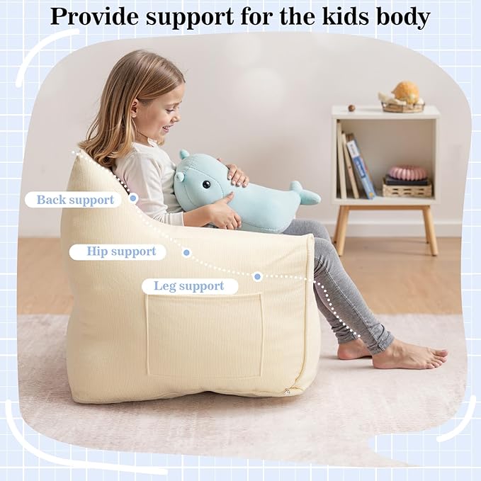 HOMMPA Bean Bag Chair for Kids Stuffed Toddler Bean Bag Sofa with Pocket Filler Cat Shaped Bean Bag Chair Boys and Girls Baby Lazy Floor Sofa Chair for Gaming Reading Playing Beige