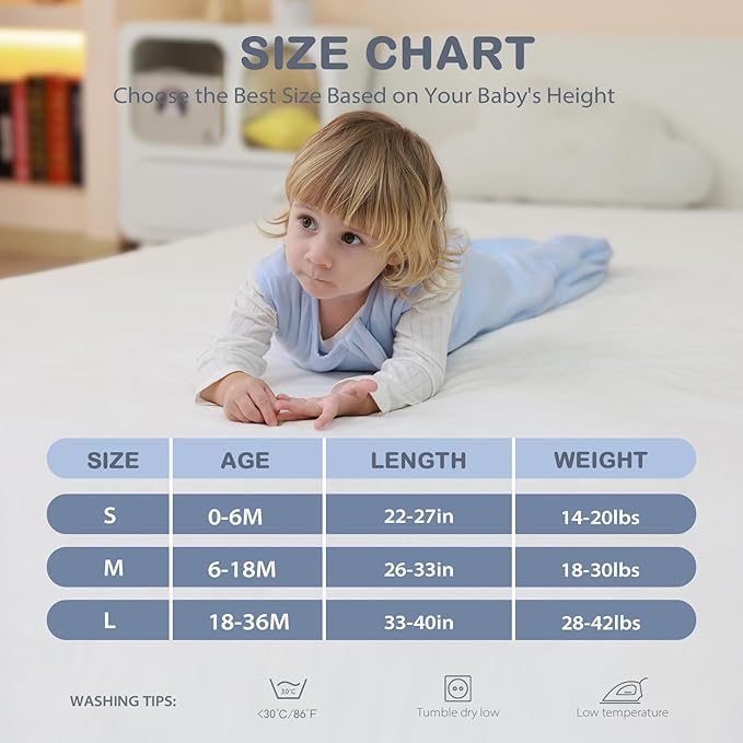 Mosebears Unisex Baby Sleep Sack 1.0 TOG, Supersoft Rayon Made from Bamboo Wearable Blanket with 2-Way Zipper (Sage&Blue,6-18 Months)