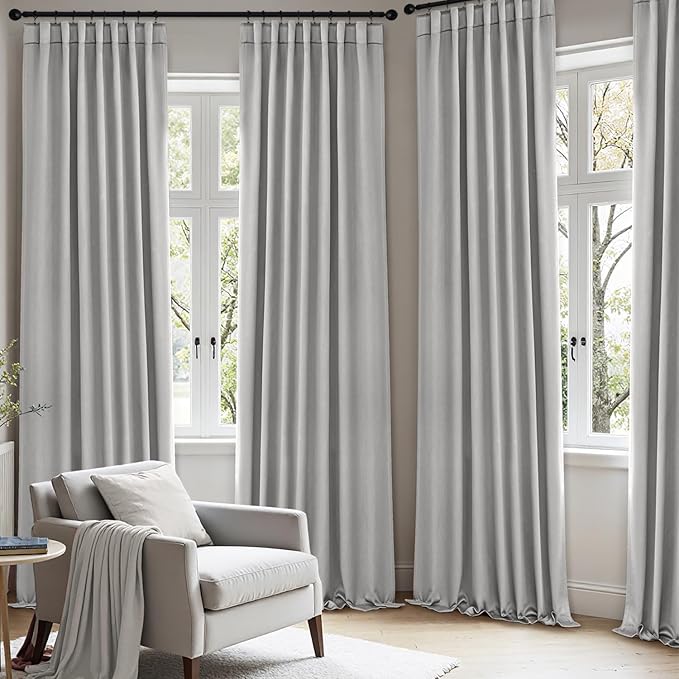 ANRODUO Back Tab Blackout Curtains for Bedroom Living Room, Rod Pocket Pinch Pleated Thermal Insulated Room Darkening Curtains 72 Inches Long 2 Panels, Light Grey, 42 x 72 Inch