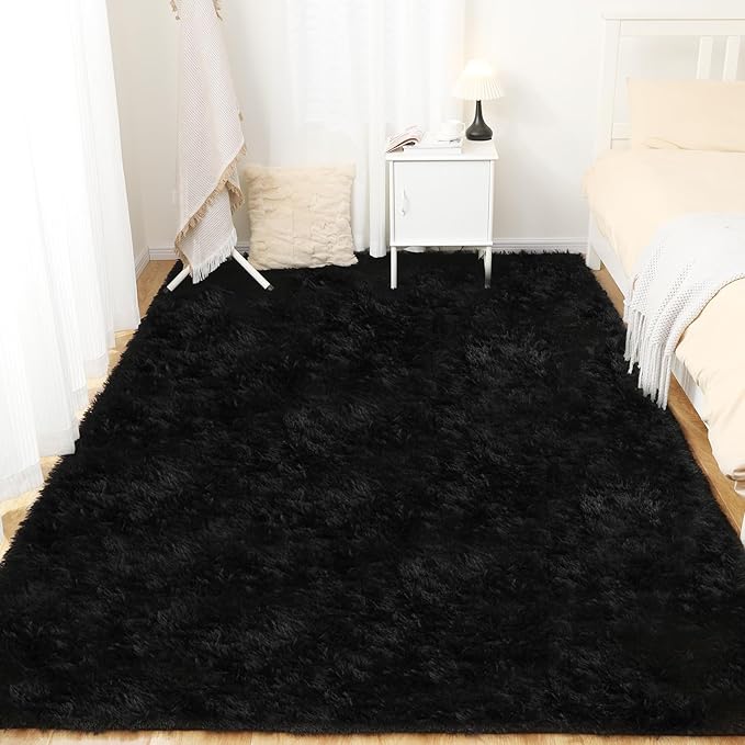 Black Rug, 6x9 Area Rugs for Living Room, Soft Plush Area Rugs for Bedroom, Non-Slip Indoor Carpet for Nursery, Study Room, Kids Room, Room Decor