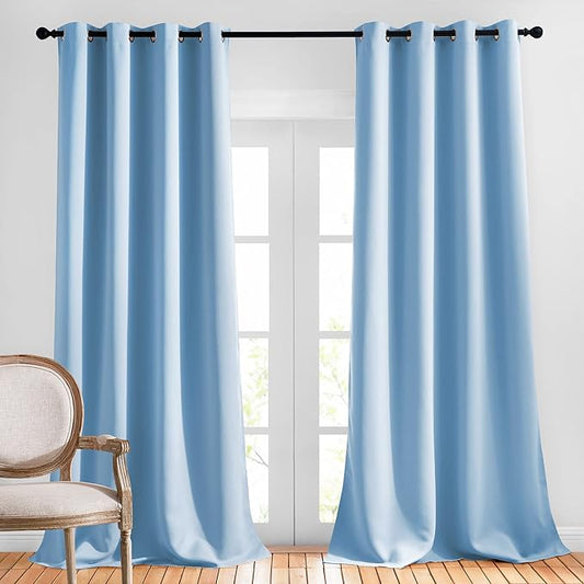 NICETOWN Room Darkening Curtains for Living Room, Grommet Window Treatment Thermal Insulated Solid Sound Reducing Drapes for Bedroom, Blue, Set of 2, W52 x L102