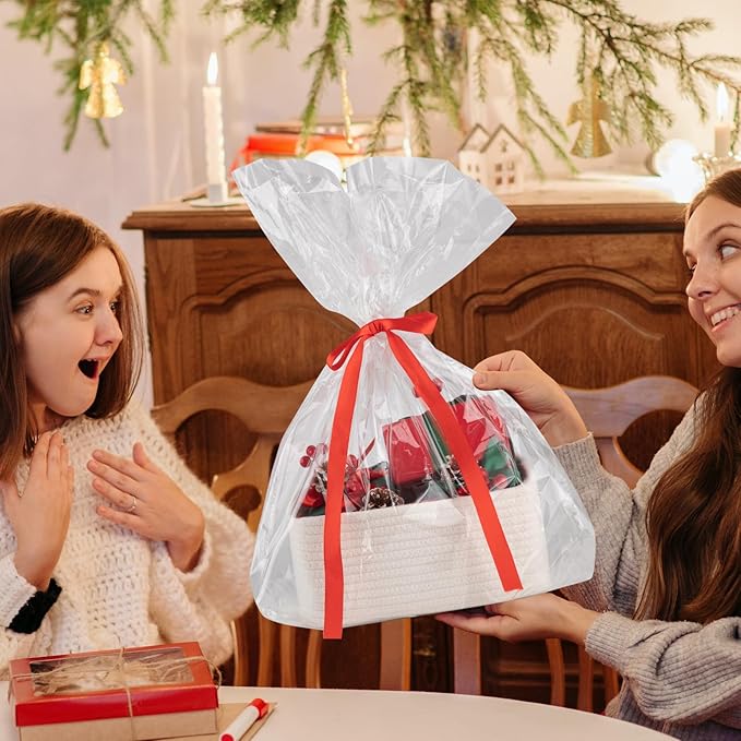 4 Pack Small Storage Shelf Baskets for Organizing, Mini Woven Rope Storage Bins for Towels, Cute Decorative Closet Organizer，Baby Nursery, Gift Empty Baskets -13''Lx8.66''Wx5.11''H-White