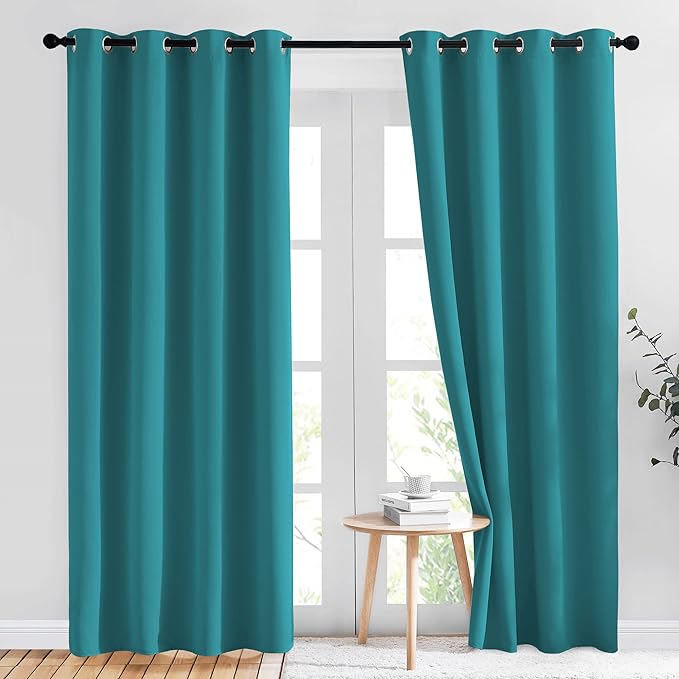 NICETOWN Peacock Teal Blackout Curtains 84inch Length 2 Panels Set - Chic Thermal Insulated Grommet Room Darkening Window Drapes for Bedroom/Living Room, W52 x L84