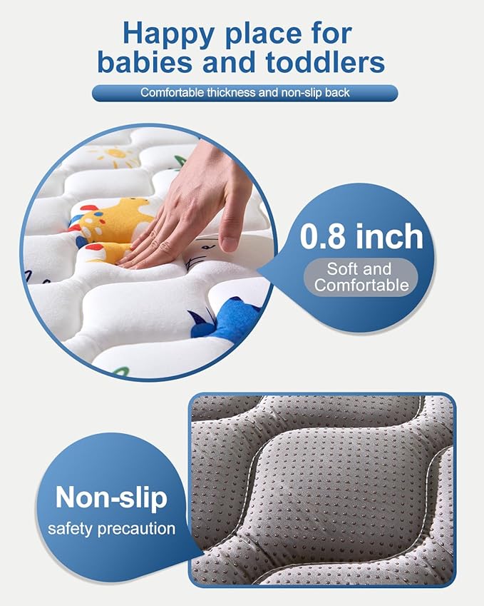 Odorless Premium Foam Baby Play Mat 4ft x 6ft, Soft Microfiber Fabric Crawling Mat for Floor- Comfortable and Hypoallergenic, Non-Slip Cushioned Floor Playpen mat for Infants,Babies,Toddlers