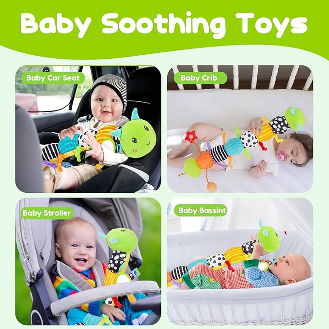 Baby Sensory Toy 0-6 Month Music Animal Stuffed Plush Caterpillar Toy for Infant 0-3-6 Month Tummy Time with Baby Mirror Crinkle Rattle for 6-12 Month Carseat Toys for Newborn Boys Girls Shower 1