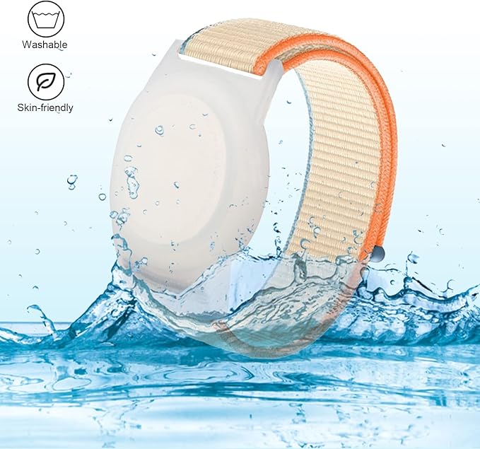 Kids Wristband Compatible with Apple AirTag, Protective Case for Air Tag GPS Tracker Holder with Nylon Bracelet, Adjustable Anti Lost Watch Band for Toddler Child Elder(Mlik White)