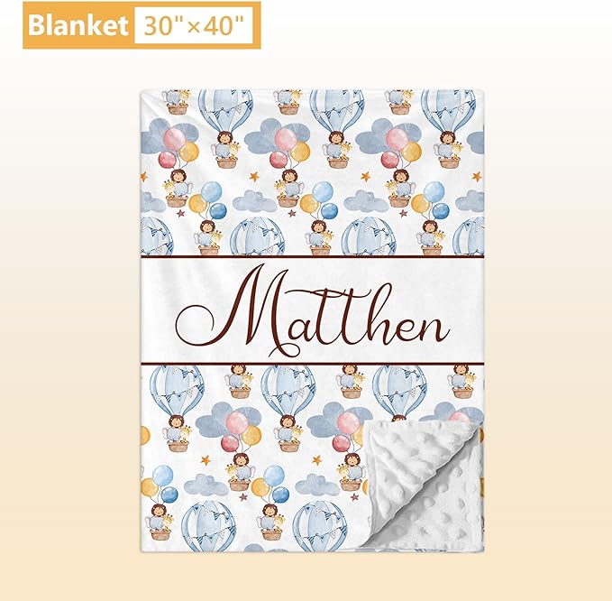 Personalized Crib Bedding Set, 5 Pcs Custom Name Nursery Bedding Set with Double Layer Flannel Blanket, Pilot Animals Baby Crib Set for Boys Girls, Customized Gifts for Toddlers Infants Babies