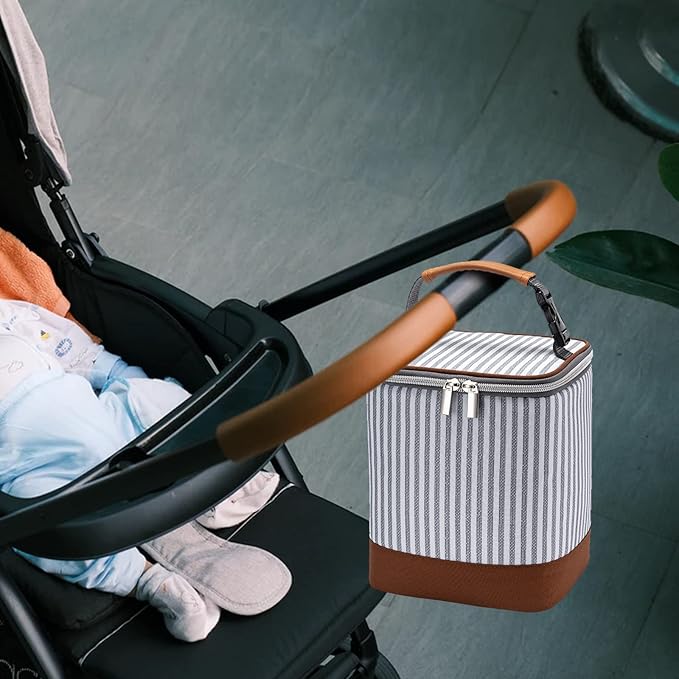 Breast Milk Cooler Bag with Ice Pack Fits 4 Baby Bottles Up to 9 Ounce, Baby Bottle Bag Great for Nursing Mom Daycare, Strap