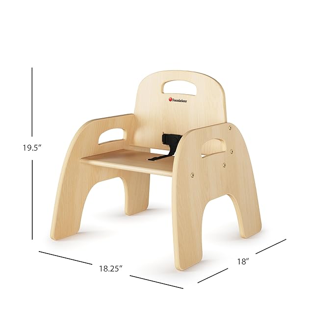 Foundations Simple Sitter Low Wood Feeding Chairs Multipack, Wide No-Tip Base, Adjustable Safety Harness, Stackable Wood Toddler Chairs with Food Service Grade Finish, 2 Pack (9 inch)