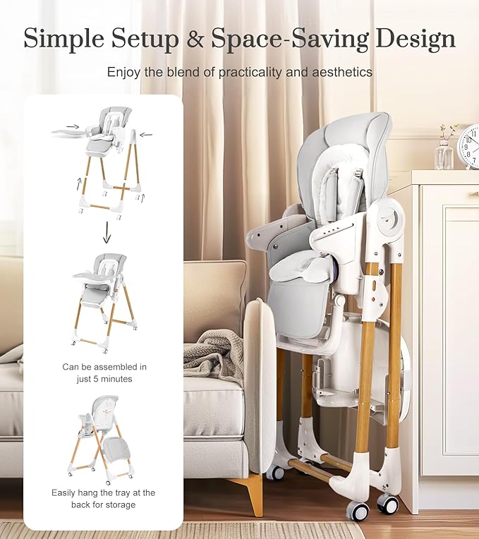 Mallify Convertible High Chairs for Babies and Toddlers, Height Adjustable Baby High Chair, High Chair with Removable Tray, Adjustable Backrest, Portable Baby Dinning Chair with Lockable Wheels