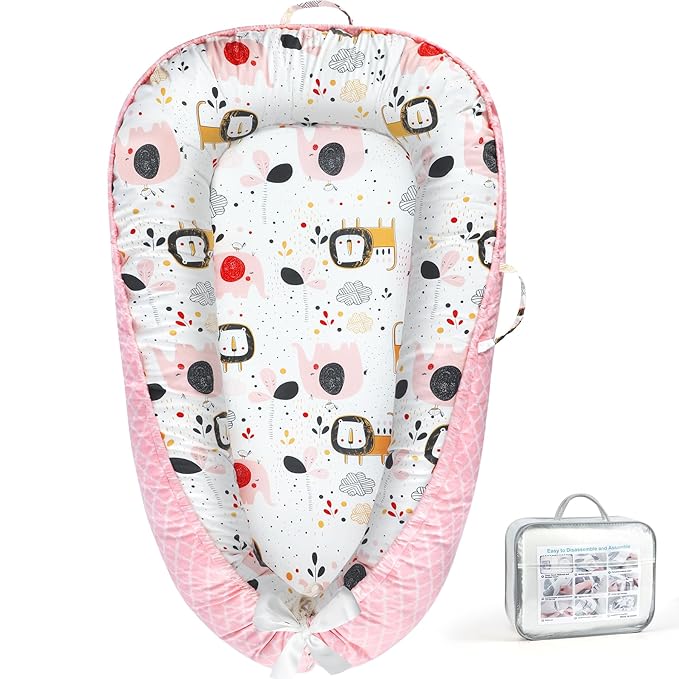 KISS GOLD Baby Lounger - Breathable Soft Cotton Cover Lounger Nest, Babies Essentials Gifts, Portable Infant Lounger for Baby Tummy Time Floor Playing Seated Support for Home and Travel