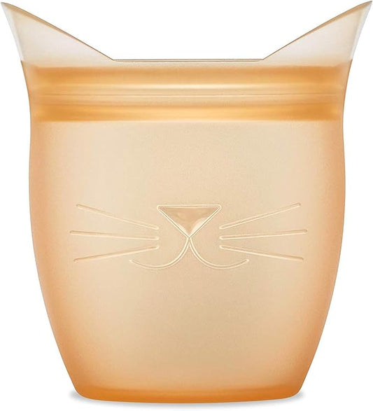 Zip Top Reusable 100% Silicone Baby + Kid Snack Containers- The only containers that stand up, stay open and zip shut! No Lids! Made in the USA - Orange Cat
