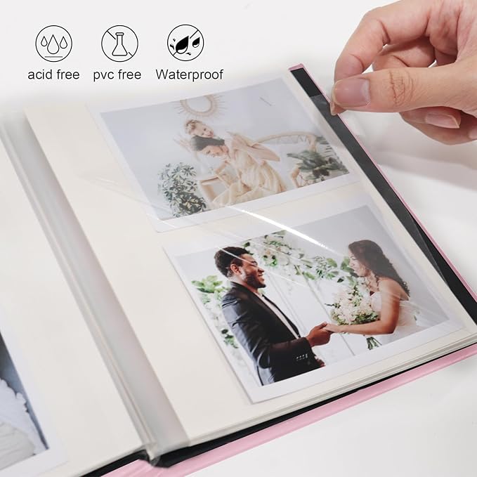 RECUTMS Photo Album Self Adhesive Magnetic Scrapbook 4x6 5x7 8x10 Pictures Scrapbook Album, 40 Pages Photo Book for DIY Baby Family Wedding with Metal Pen and Plastic Board (Pink)