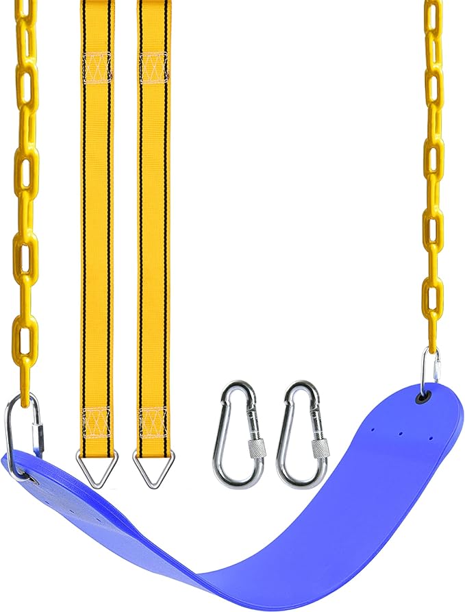 PACEARTH Swing Seat with Heavy Duty 68.9 inch Anti-Rust Plastic Coated Chains, 23.6 inch Tree Hanging Straps and Locking Buckles-Outdoor Playground Tree Swing Set Accessories Replacement (Blue)