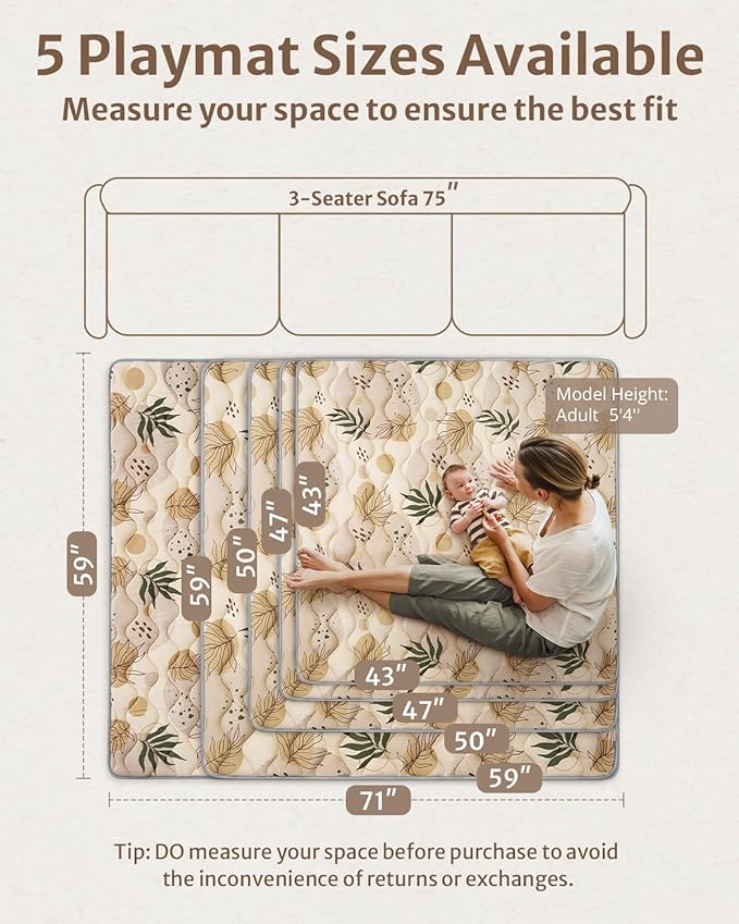 Blissful Diary Baby Play Mats for Floor, 71x59 Inch Extra Thicker & Large Soft Cushioning Foam Playmats for Babies and Toddlers, Foldable Washable Baby Crawling Mat for Playpen, Earth Tones Design