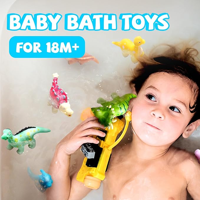 Hely Cancy No Hole Baby Dinosaur Bath Toys for Toddler, Mold Free Kids Bathtub Pool Toys (Dino+Cup)