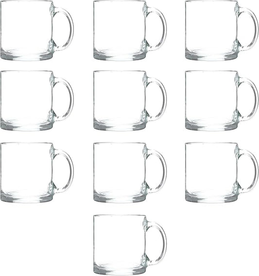 Libbey Clear Glass Coffee Mugs 13 oz. Set of 10, Bulk Pack - Perfect for Coffee, Tea, Espresso, Hot Cocoa, Other Beverages - Clear Bottom