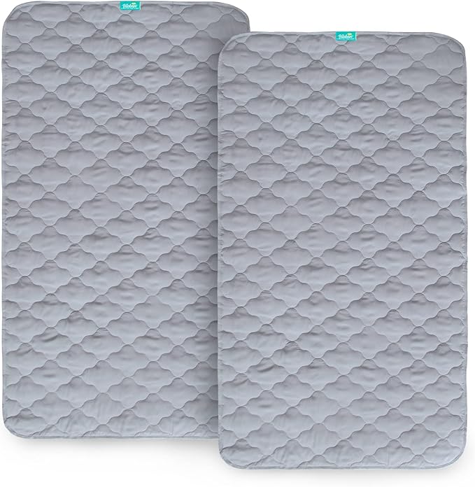 Waterproof Crib Mattress Protector Pad Cover 2 Pack 28" x 52", Anti Slip & Absorbent Waterproof Bed Pads for Standard Crib/Toddler Bed Quilted Machine Washable (Quilted Improved Thickness) Grey