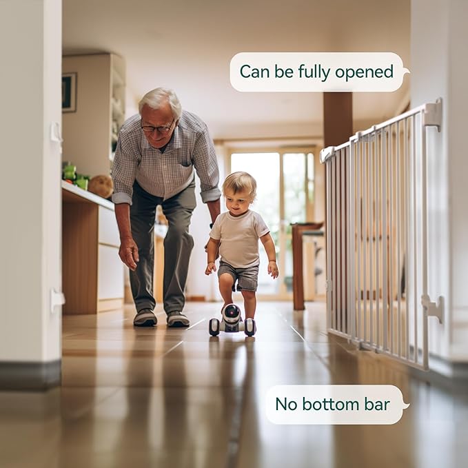 Babelio 31.5-55" No Bottom Bar Baby Gate Extra Wide, 2-in-1 Auto Close Dog Gate for The House, Stairs and Doorways, with Large Walk Thru Door, White