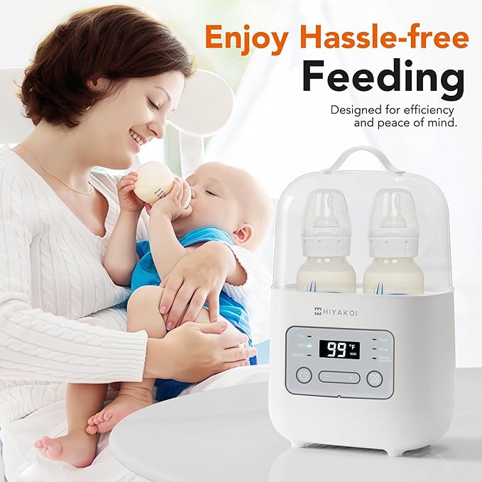 Bottle Warmer, HIYAKOI Fast Baby Bottle Warmer for Breastmilk with Smart Temperature Control, Keep 24H, Sterili-zing, Heat Baby Food, Thaw, Double Bottle Warmer for All Bottles