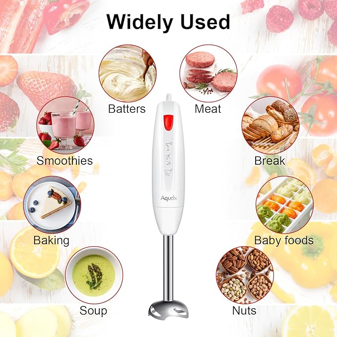 Immersion Blender 4 in 1, 16000rpm Speed, 400W Turbo Motor & Ergonomic Grip Hand Blender Set, Splash-Proof Stainless Steel Blades, for Soup, Baby Food, Smoothies, Sauce (Red+Ivory)