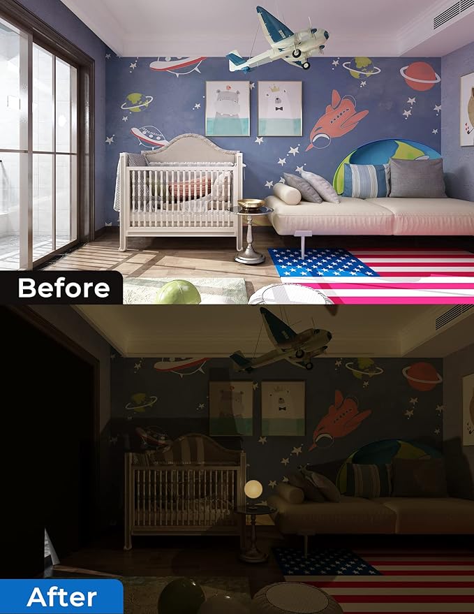 Sumobaby Blackout Curtains for Bedroom Portable 34"x72",No Drill Blackout Shades with Upgraded Hook&Loop Tapes,100% Black Out Window Cover,Thermal Insulated Blinds for Bedroom,Nursery(1 Panel,Black)