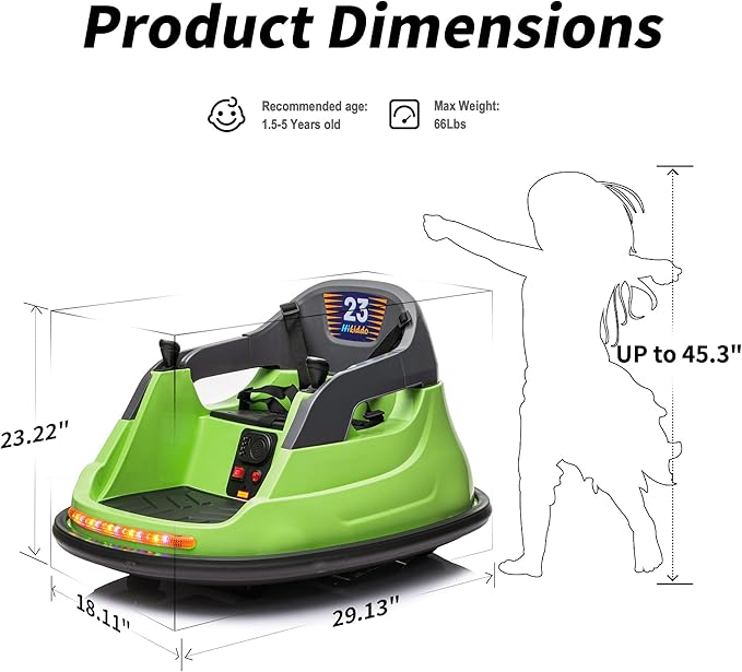 Baby Bumper Car, 6V Electric Kids Bumper Car for Toddlers with Remote Control, Bluetooth - Green