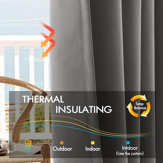 ANRODUO Back Tab Blackout Curtains for Bedroom Living Room, Rod Pocket Pinch Pleated Thermal Insulated Room Darkening Curtains 90 Inches Long 2 Panels, Grey, 42 x 90 Inch