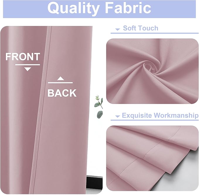 Simplebrand Ava Blush Blackout Curtains for Bedroom, 72 Inch Length, 2 Panels Set, Privacy Thermal Insulated Rod Pocket Window Curtains for Patio, French Door, W40 x L72 Inch