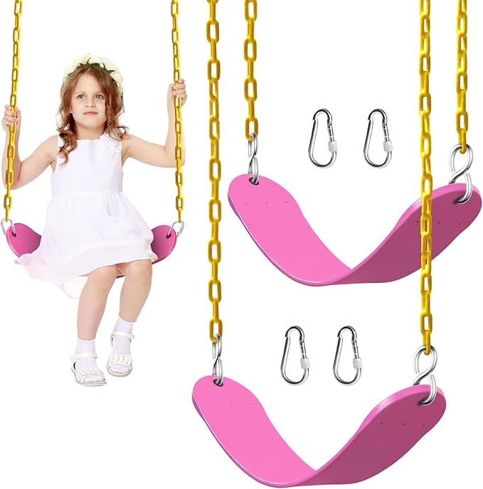 Swings Seat, Swings Seats Replacement 660lbs, Swingsets with Plastic Coated Chains, Swing Set Accessories for Outside Playground Tree, 2 Pack - Pink