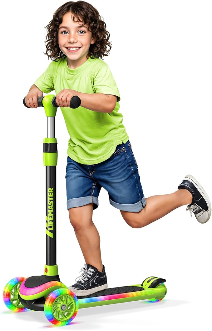 3-Wheel Kids Scooter with Multi-Color Lights on Deck & Wheels – 5-Height Adjustable Handlebar, Wide Anti-Slip Deck, Child Safety Certified, Boys & Girls Ages 3+ Supports Up to 150 lbs