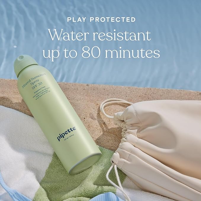 Pipette Baby Mineral Sunscreen Spray SPF 30, Broad Spectrum with Non-Nano Zinc Oxide, Water Resistant UVB/UVA Non-Toxic Sun Protection for Kids & Sensitive Skin, 6 oz (2 pack)